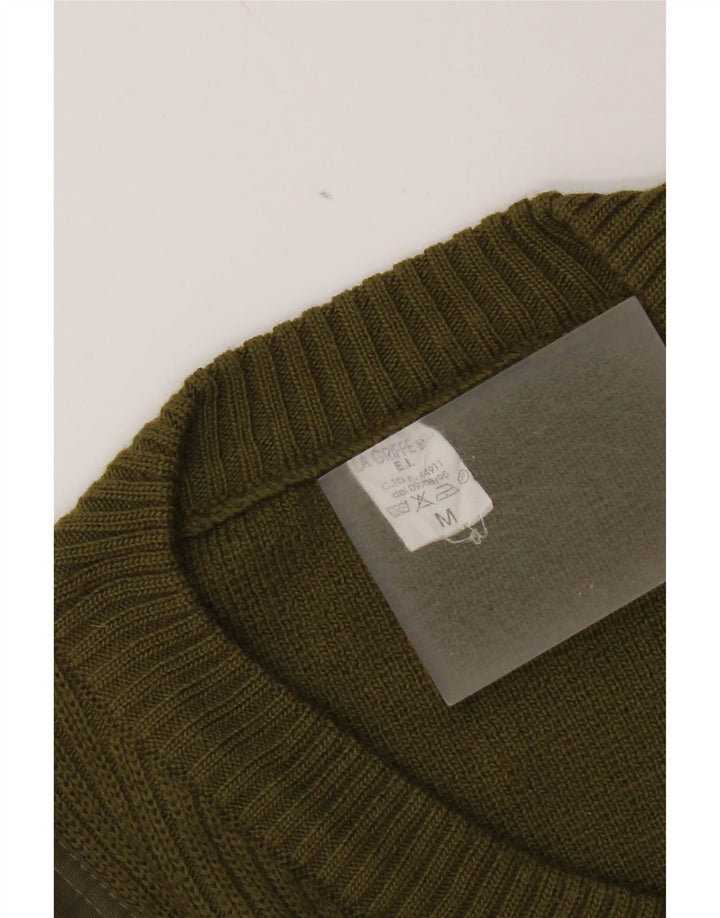 Vintage męski sweter wojskowy z dekoltem w kształcie litery V, średni khaki