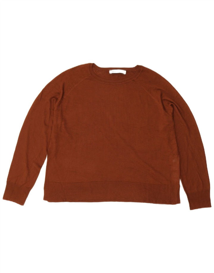 Damski sweter oversize Zara z dekoltem w łódkę UK 14 Średni brązowy wiskoza