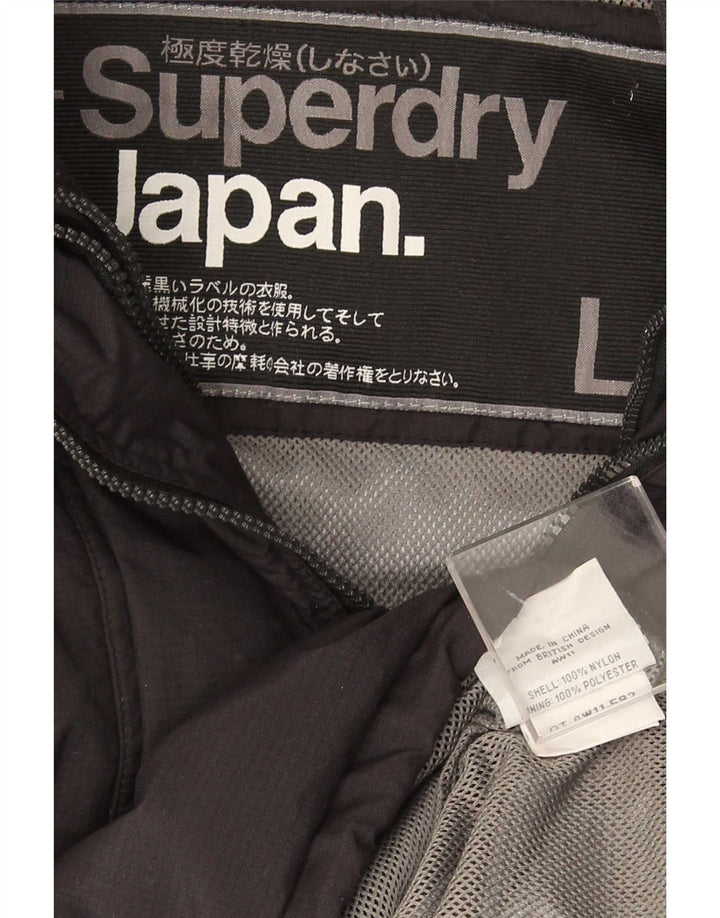 Damska kurtka przeciwdeszczowa Superdry UK 16, duża, czarna nylonowa
