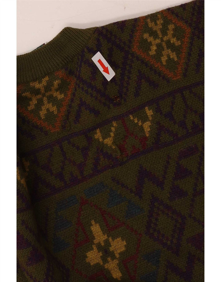Męski sweter Navigare z okrągłym dekoltem, średni khaki, geometryczna wełna