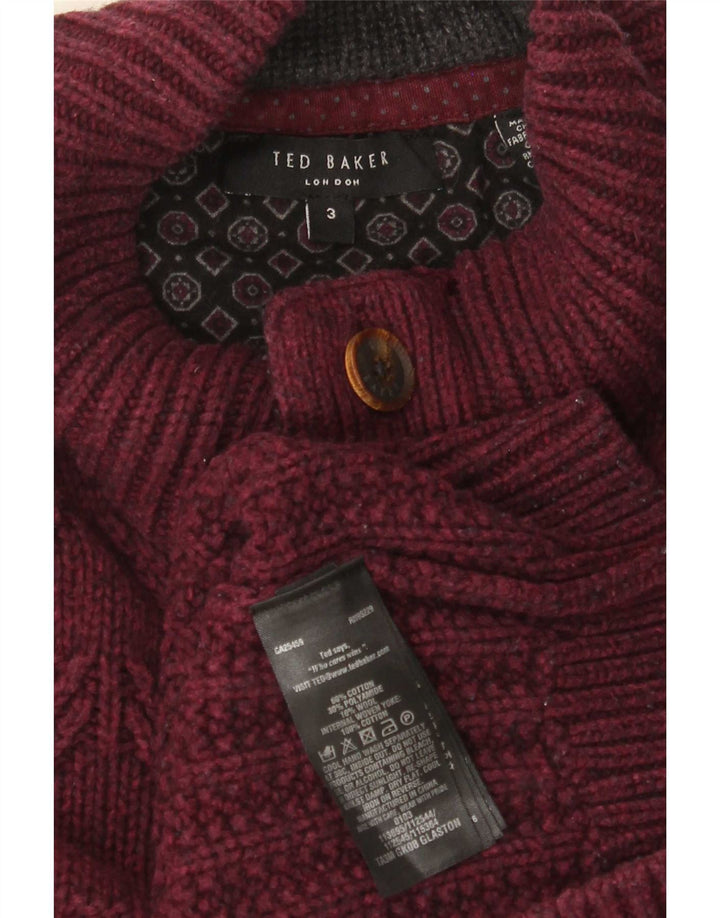 Ted Baker Męski sweter zapinany na guziki, rozmiar 3, średni bordowy bawełniany
