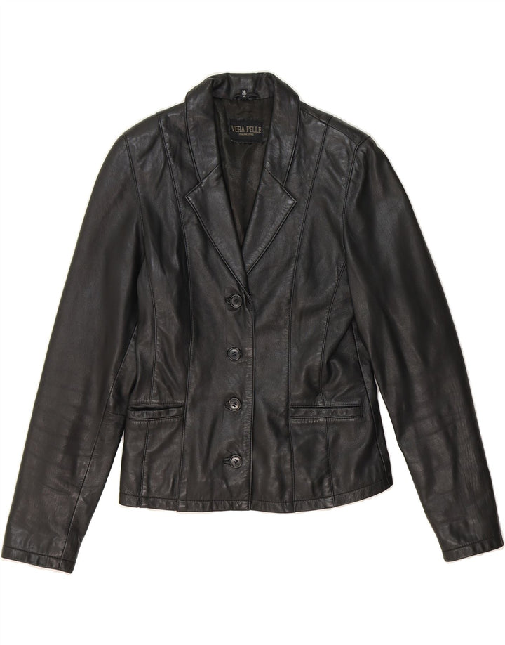 VINTAGE Womens Leather Jacket EU 38 Medium Black Leather Vintage Vintage and Second-Hand Vintage from Messina Hembry 