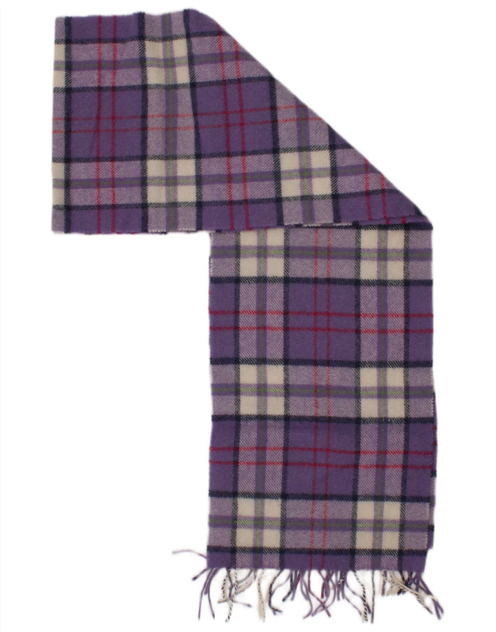 Damski szalik prostokątny Johnstons, jeden rozmiar, fioletowa krata z owczej wełny