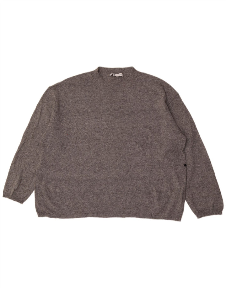 Damski sweter oversize Zara z okrągłym dekoltem UK 16, duży, szary, wełniany