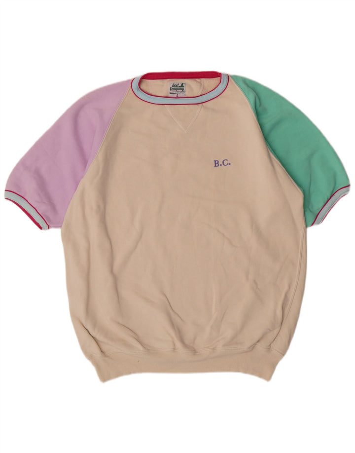 Męska bluza z krótkim rękawem Best Company z grafiką, duża, beżowa, bawełniana