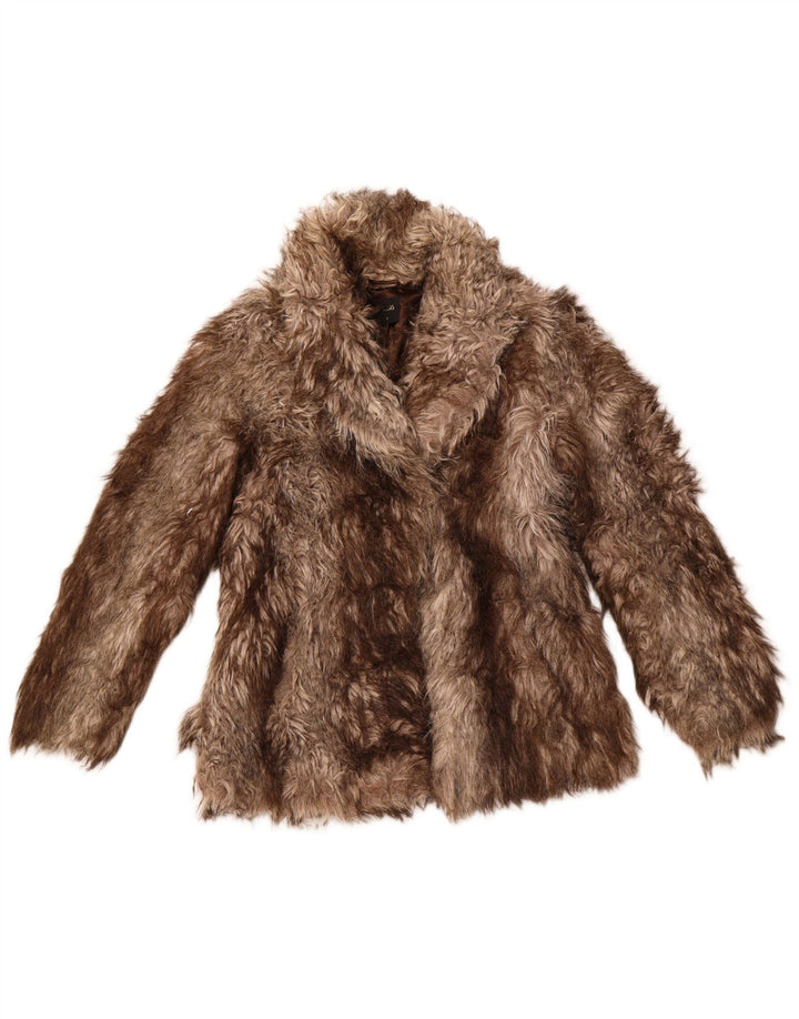 Damska kurtka ze sztucznego futra OASIS UK 10 w małe brązowe paski, akryl