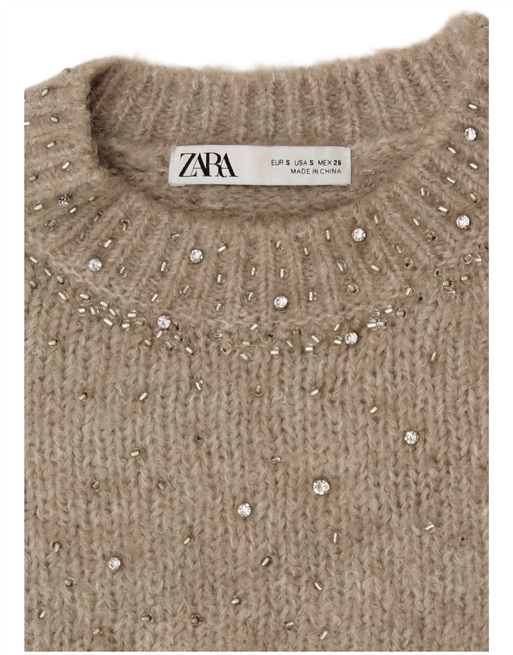 ZARA Womens Oversized Crew Neck Jumper Sweater UK 10 Small Grey Spotted