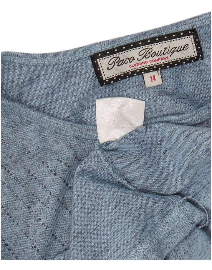 Top damski Paco Boutique z długim rękawem, UK 14, średni niebieski, kwiatowy poliester