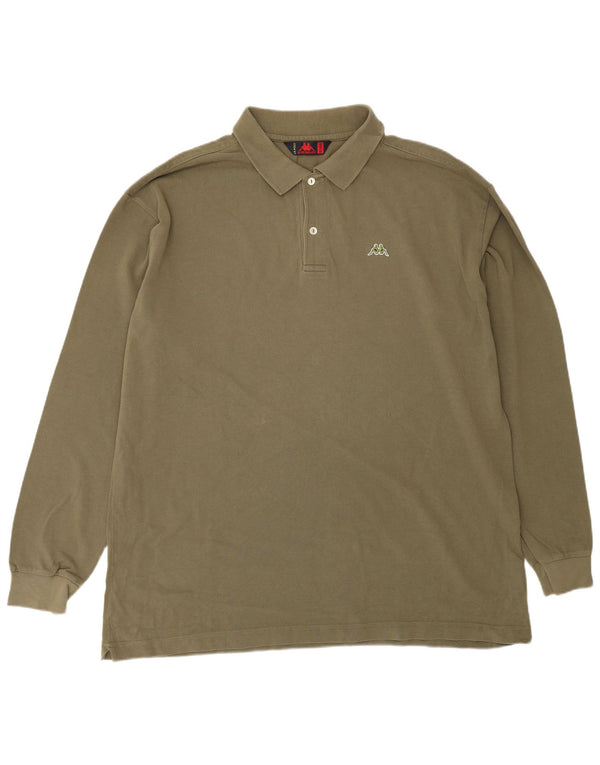 Męska koszulka polo Kappa z długim rękawem, bawełna khaki, 2XL