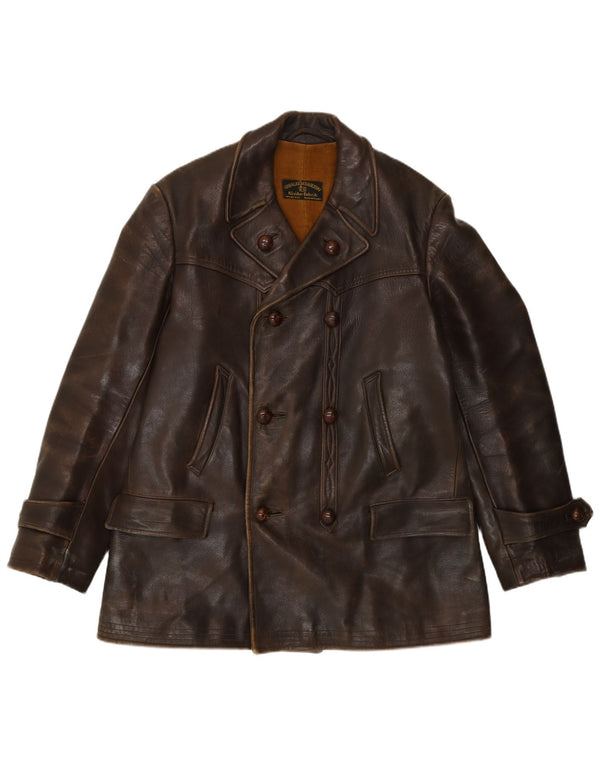 Vintage męska dwurzędowa skórzana kurtka UK 36 Small Brown