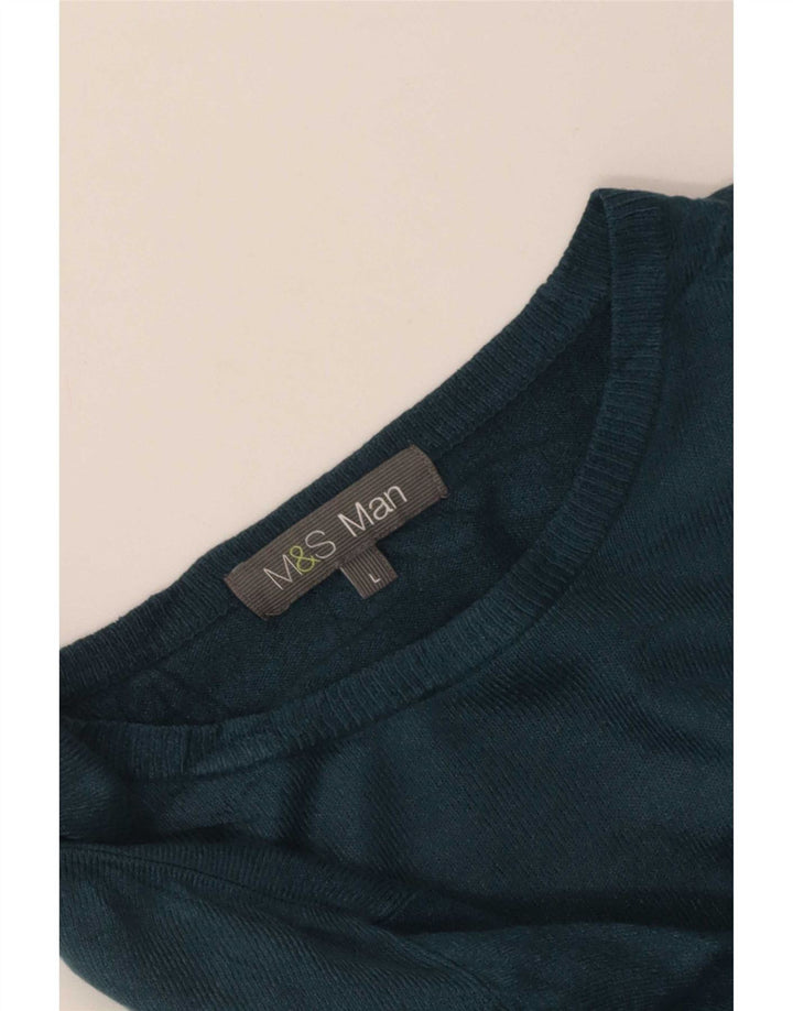 Marks & Spencer Męski sweter z dekoltem w łódkę, duży, zielony