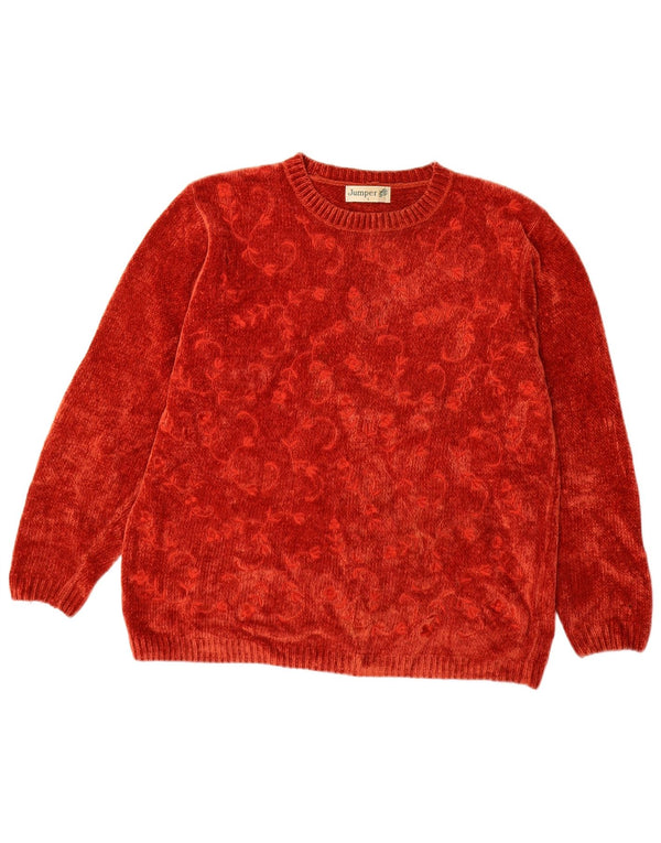 Sweter damski VINTAGE z okrągłym dekoltem i okrągłym dekoltem UK 16, duży, czerwony w kwiaty