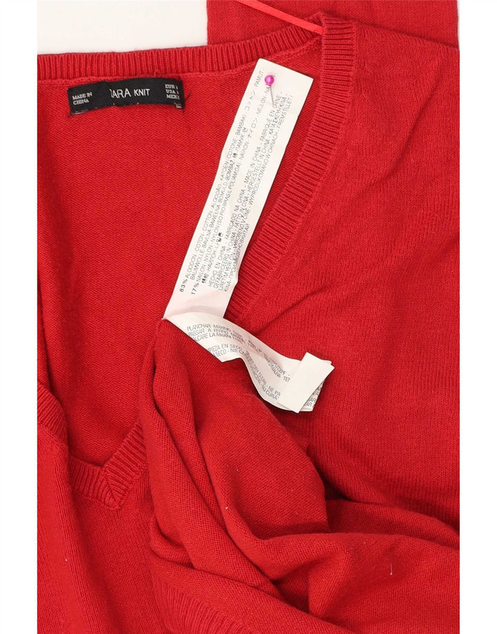 Sweter damski Zara Oversize z dekoltem w kształcie litery V, UK 14, średni czerwony, bawełniany