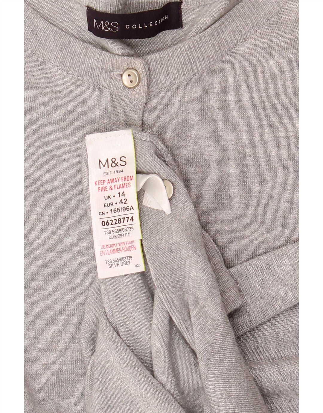Marks & Spencer Damski sweter rozpinany UK 14, duży, szary, nakrapiany wiskoza