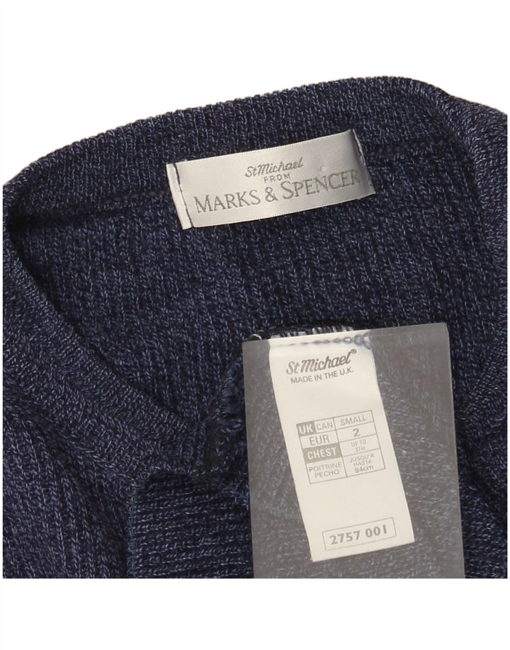 Marks & Spencer Męski sweter z okrągłym dekoltem, mały, granatowy, akrylowy