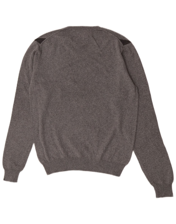 Męski sweter Sun68 z dekoltem w kształcie litery V, mały, szary, wykonany z tkaniny argyle/diamentowej bawełny