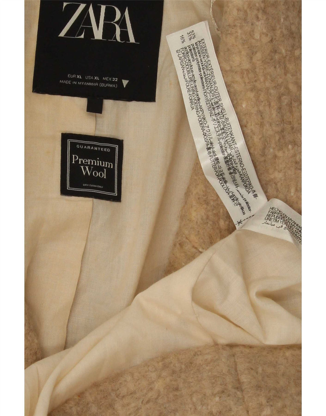 Dwurzędowy płaszcz damski Zara UK 42 XL Beżowa wełna