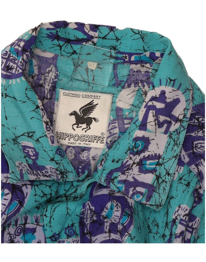 Koszula męska z krótkim rękawem VINTAGE XL, niebieska, patchworkowa, bawełniana