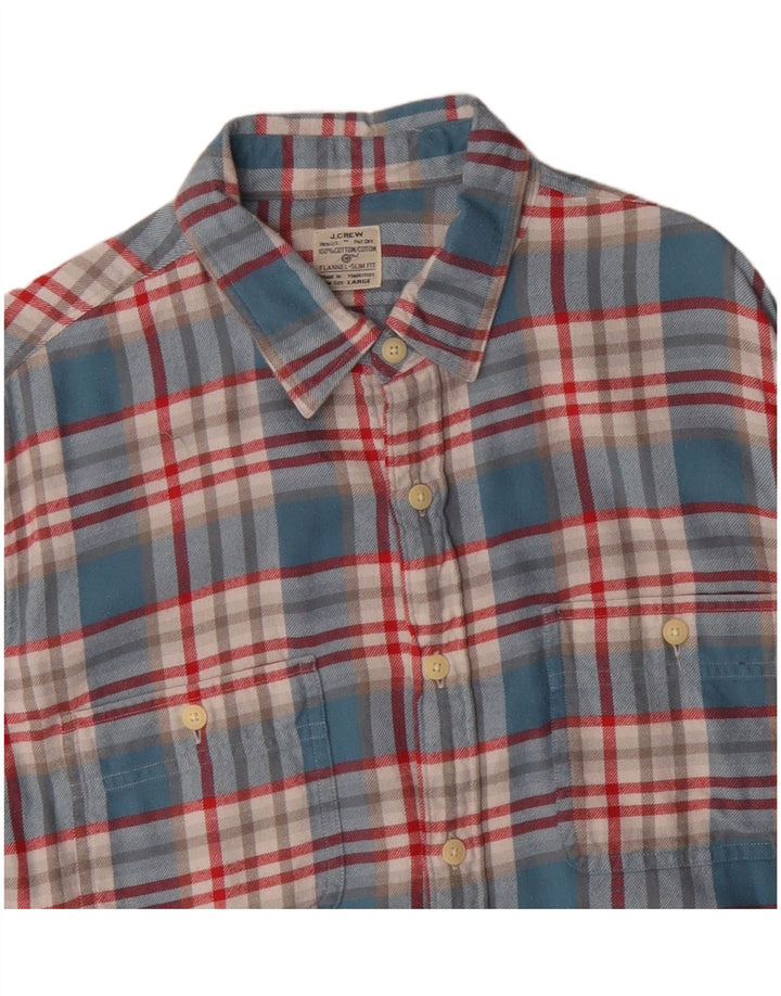 J. CREW Męska koszula flanelowa slim fit, duża, bawełniana w niebieską kratkę
