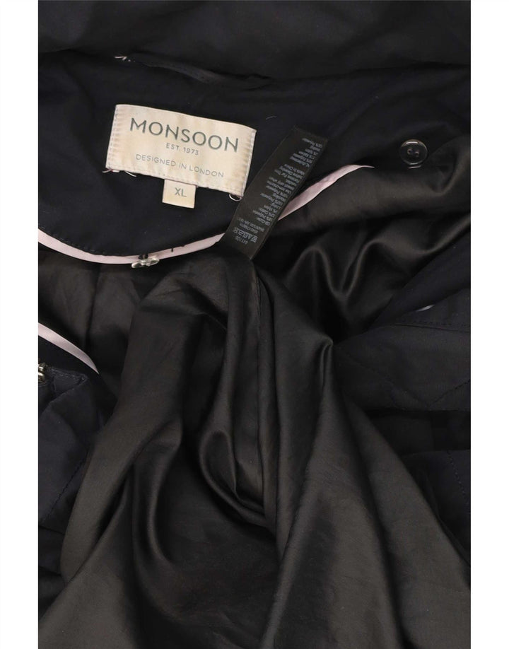 Damska kurtka parka z kapturem, oversize Monsoon, UK 18 XL, granatowa, poliester
