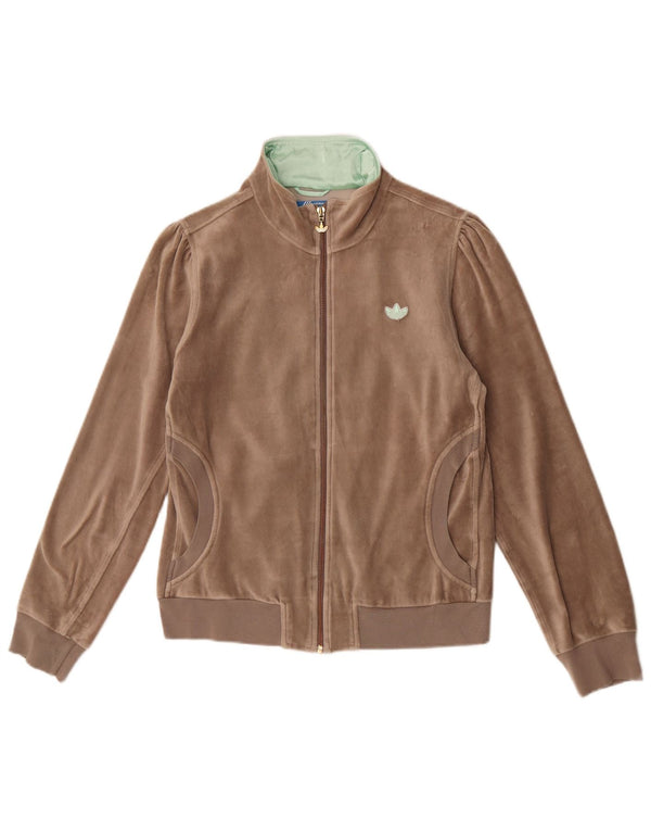 Adidas Womens Crop Velour Tracksuit Top Jacket UK 18 XL  Brown Cotton