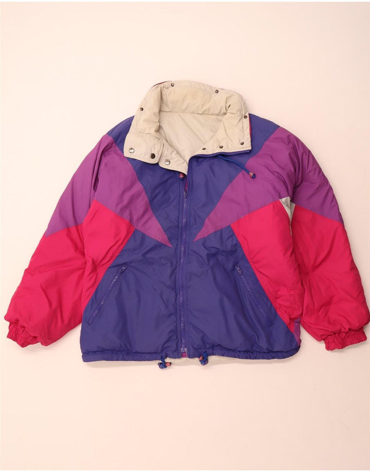 Damska dwustronna kurtka z kapturem VINTAGE, duży beżowy poliester w blokach kolorów