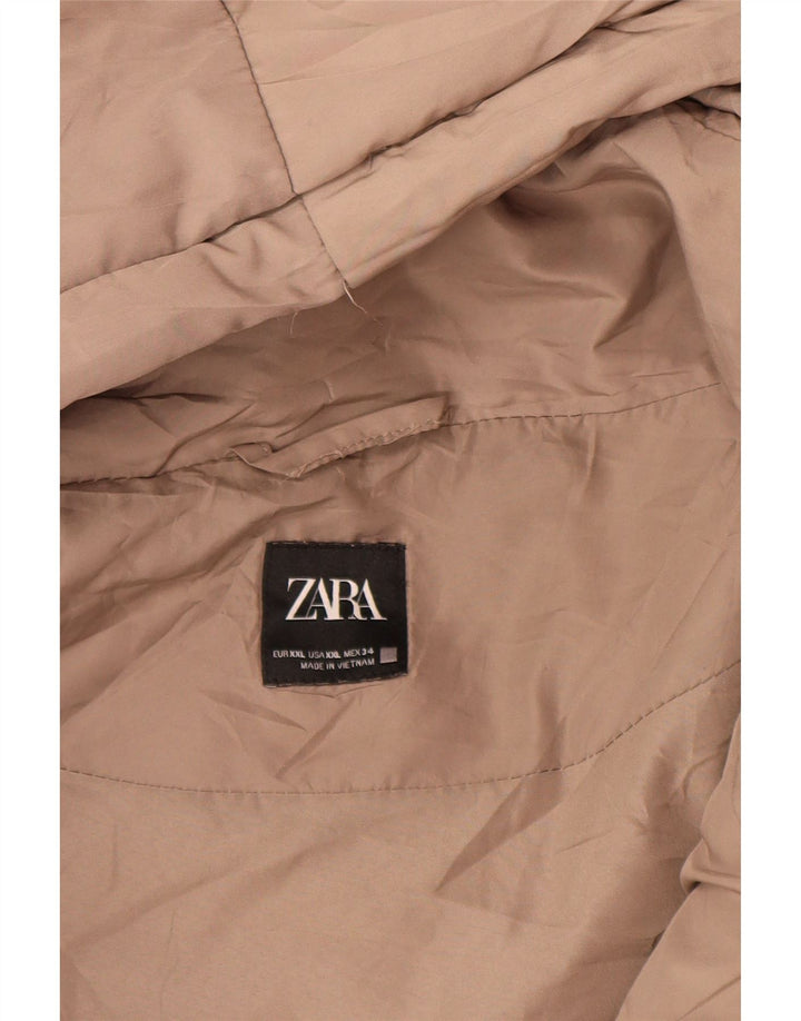 Damska, oversize'owa, wyściełana kurtka z kapturem, zara, UK 20 2XL, beżowy poliester