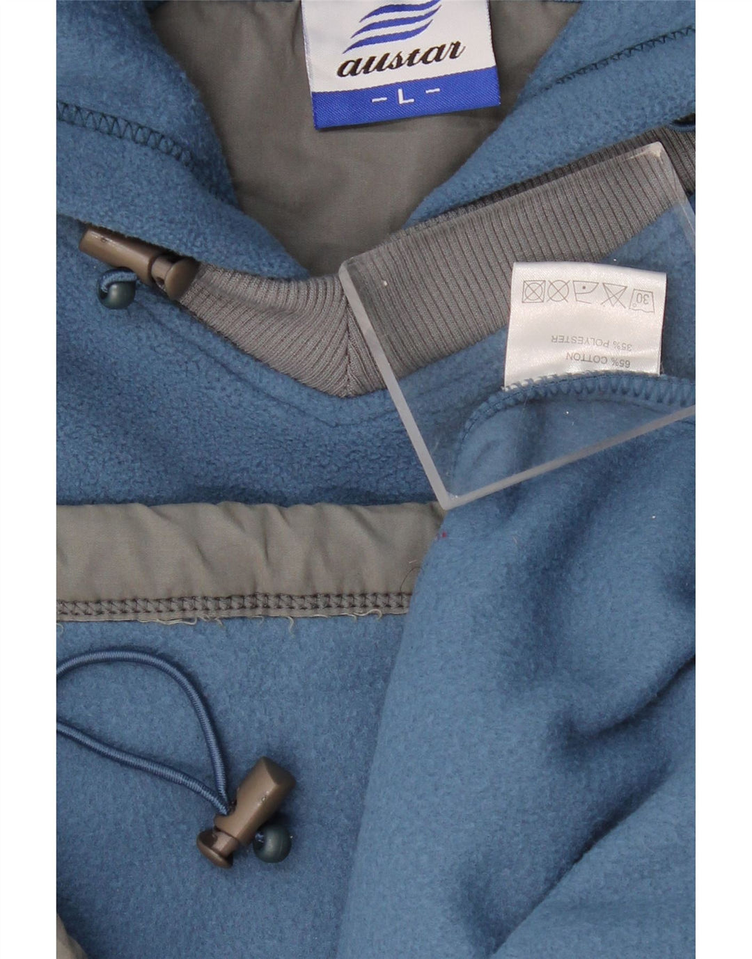 Męski polarowy sweter z kapturem VINTAGE, duży niebieski poliester