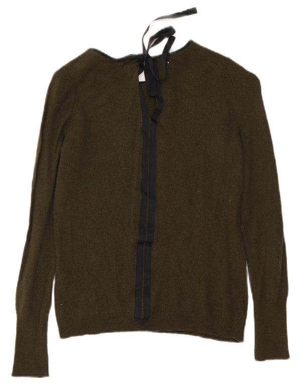 Damski sweter Jigsaw z dekoltem w łódkę UK 10 Small Khaki Lambswool