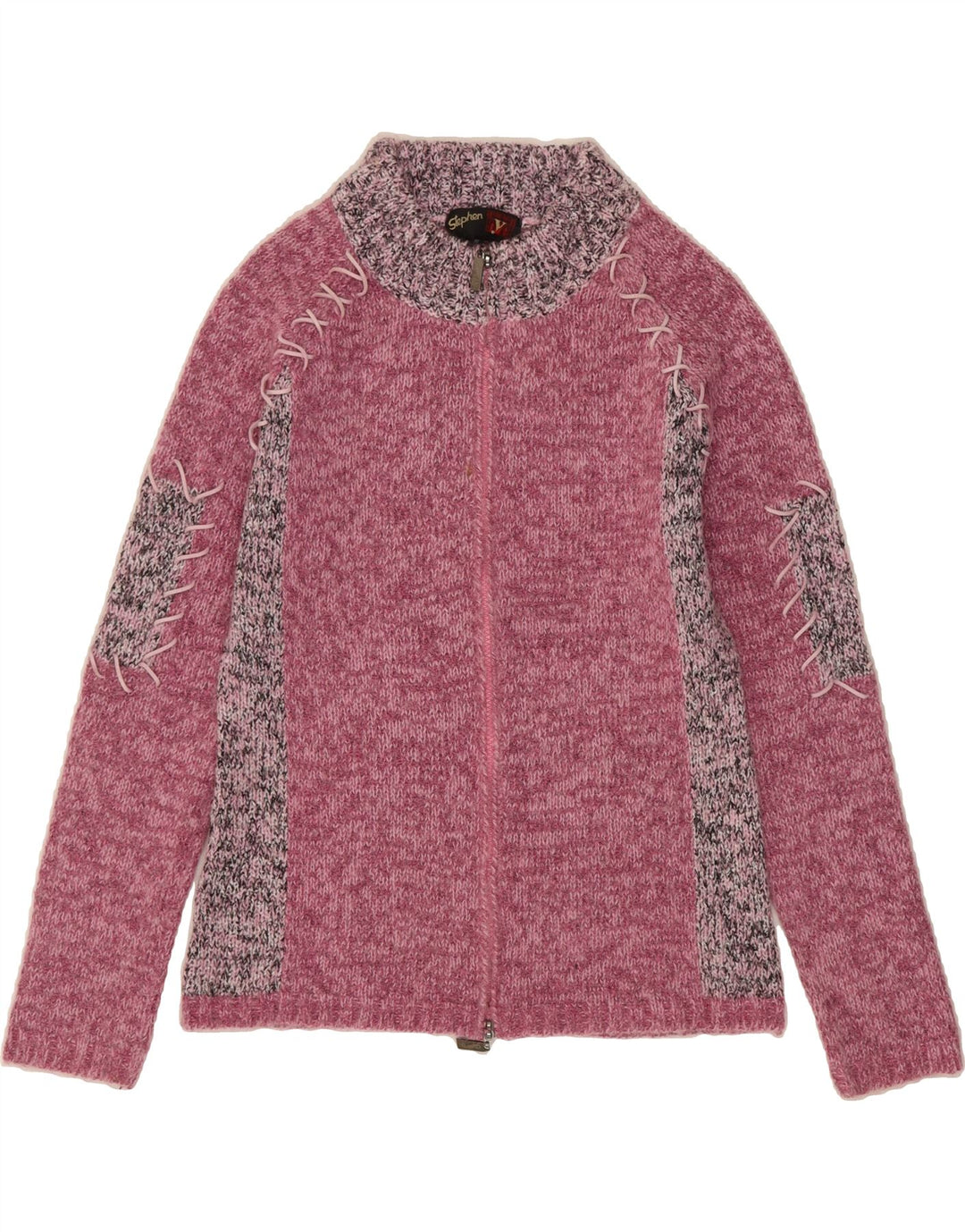 STEPHEN Womens Cardigan Sweater UK 12 Medium Pink Colourblock Wool Vintage Stephen and Second-Hand Stephen from Messina Hembry 