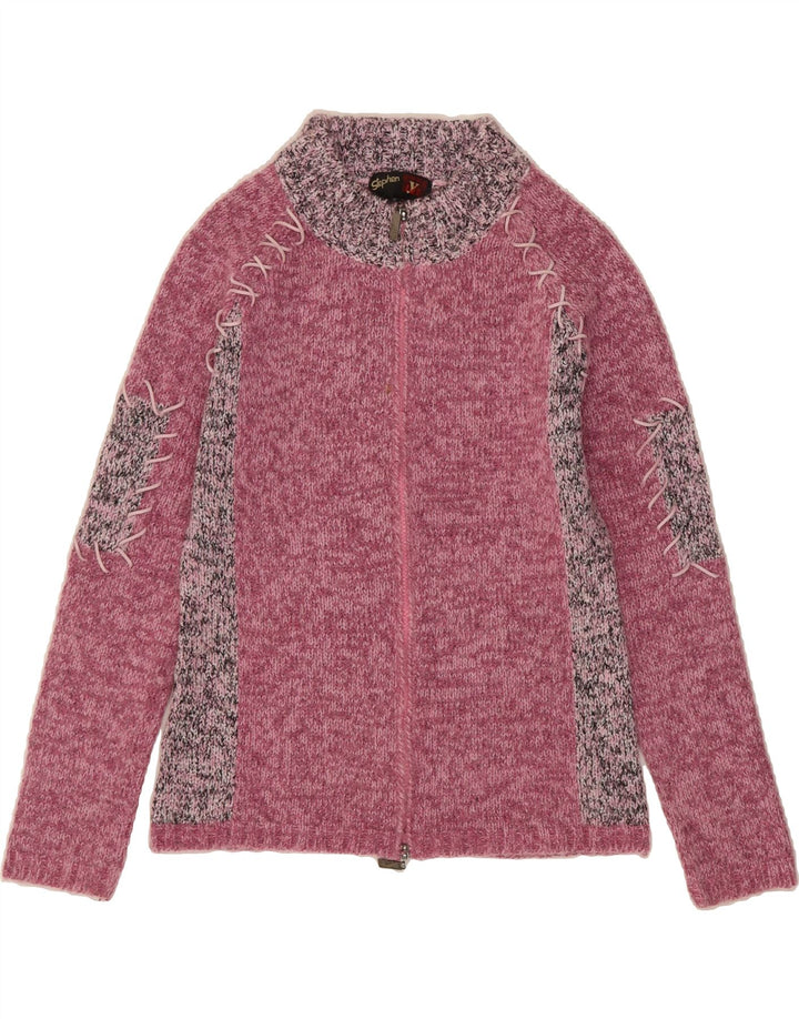 STEPHEN Womens Cardigan Sweater UK 12 Medium Pink Colourblock Wool Vintage Stephen and Second-Hand Stephen from Messina Hembry 
