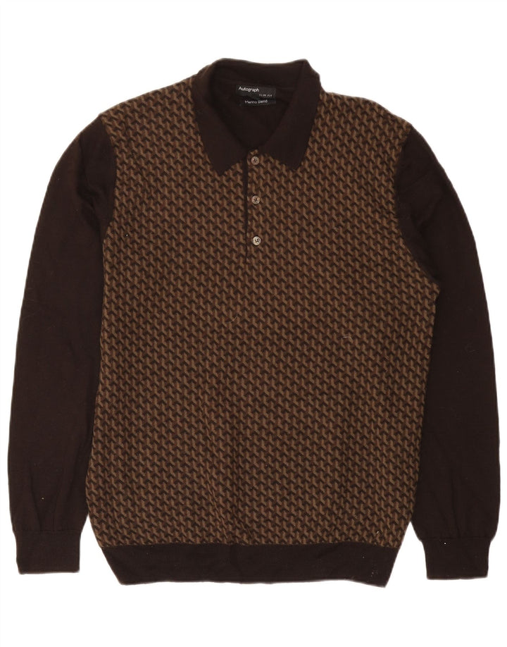 MARKS & SPENCER Męski sweter polo z autografem, duży, brązowy