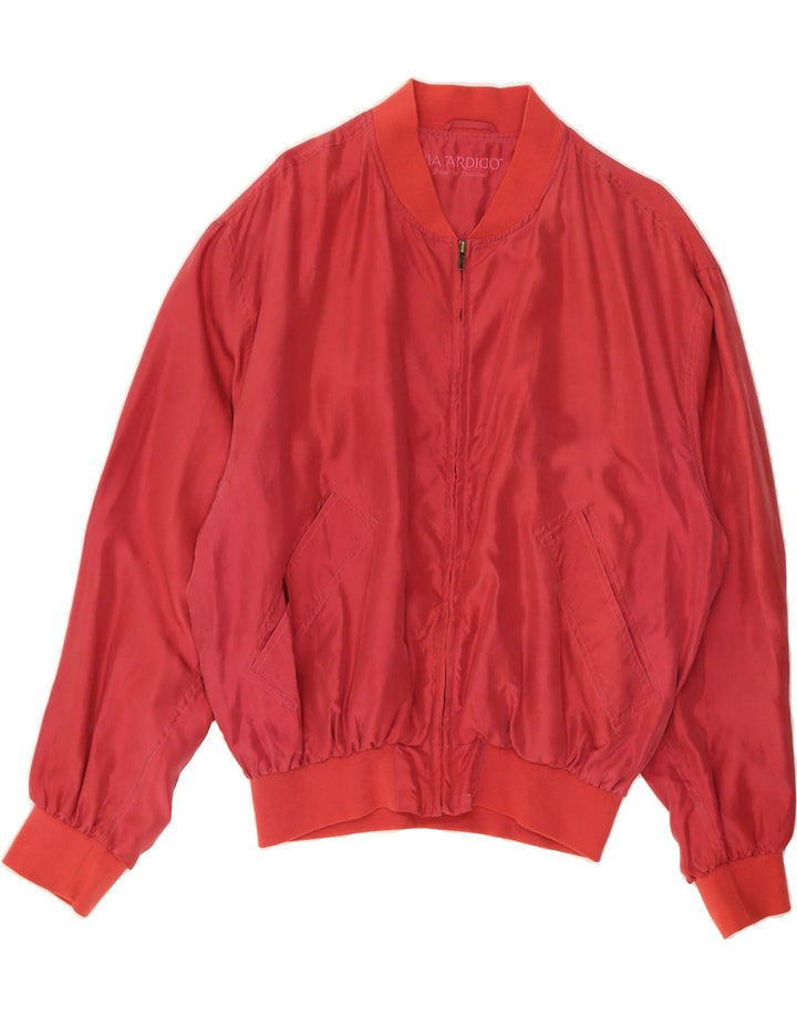 VIA ARDIGO Mens Bomber Jacket IT 54 2XL Red Silk Vintage Via Ardigo and Second-Hand Via Ardigo from Messina Hembry 