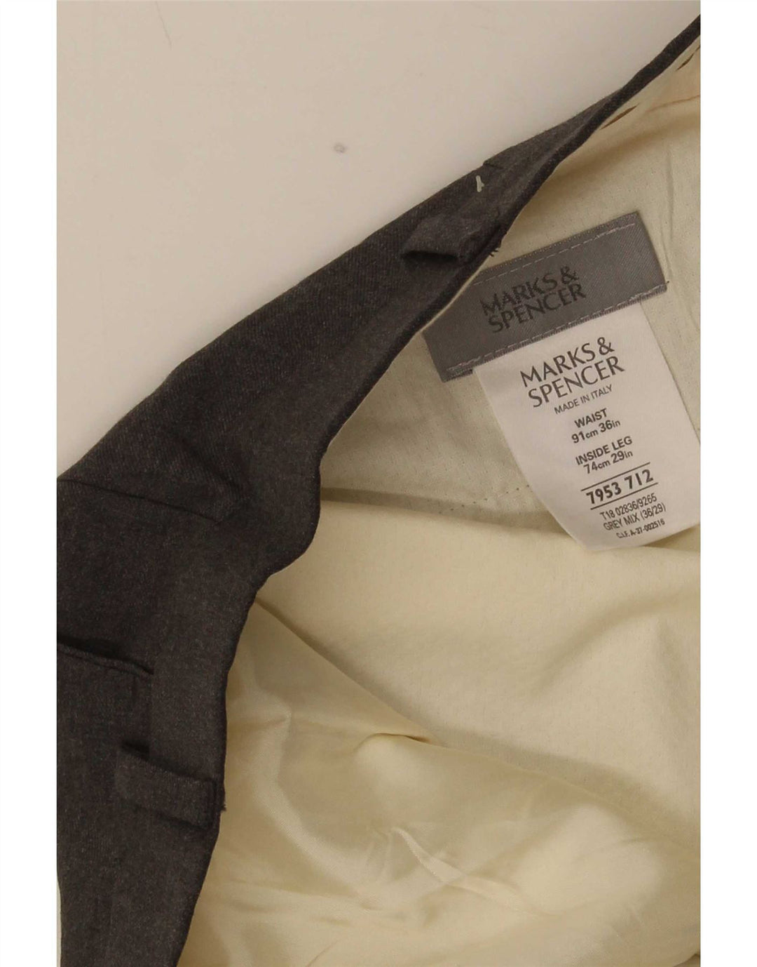 Męskie spodnie garniturowe Marks & Spencer W36 L24 Szara wełna