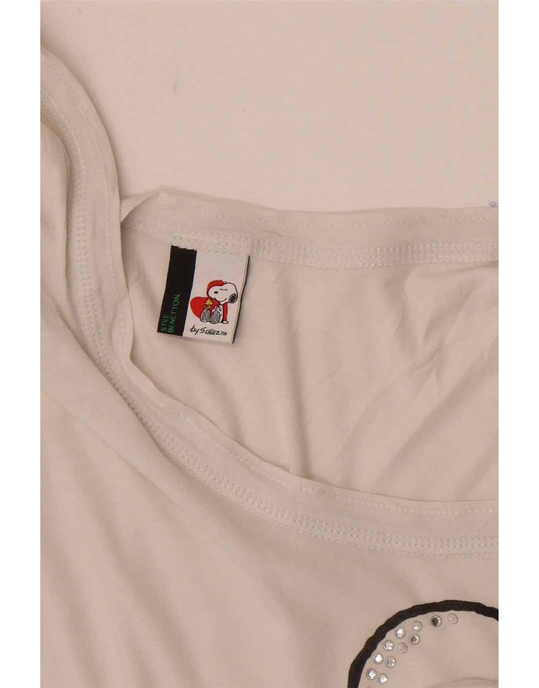 Damska koszulka Benetton Peanuts Graphic Top UK 12 Średnia biel
