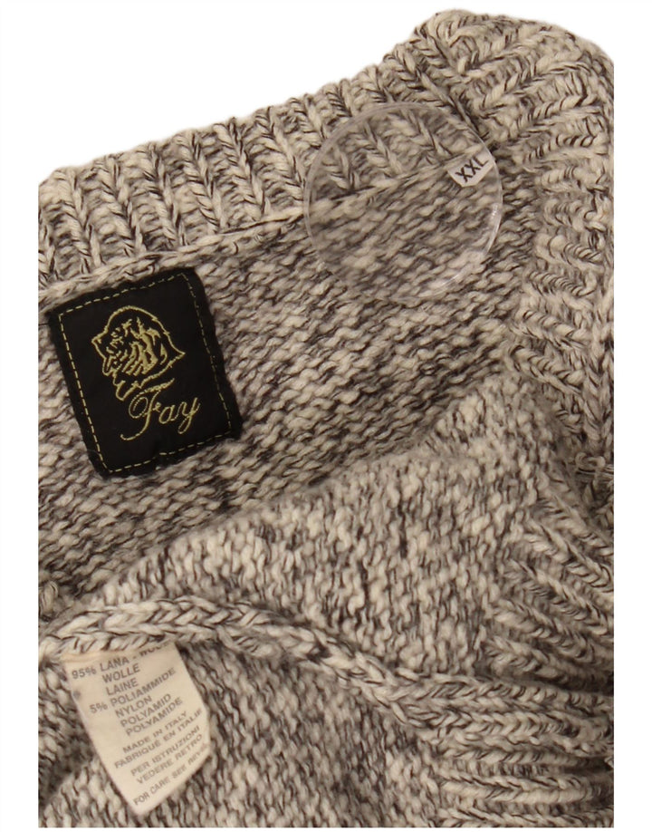 Męski sweter Fay z dekoltem w kształcie litery V, 2XL, szary, wełniany w cętki