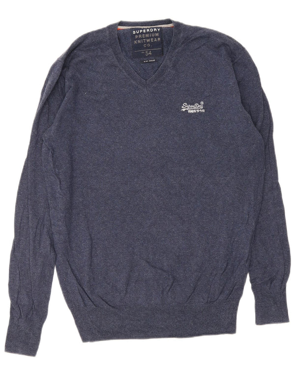 Męski sweter Superdry z dekoltem w kształcie litery V, średni granatowy, bawełniany