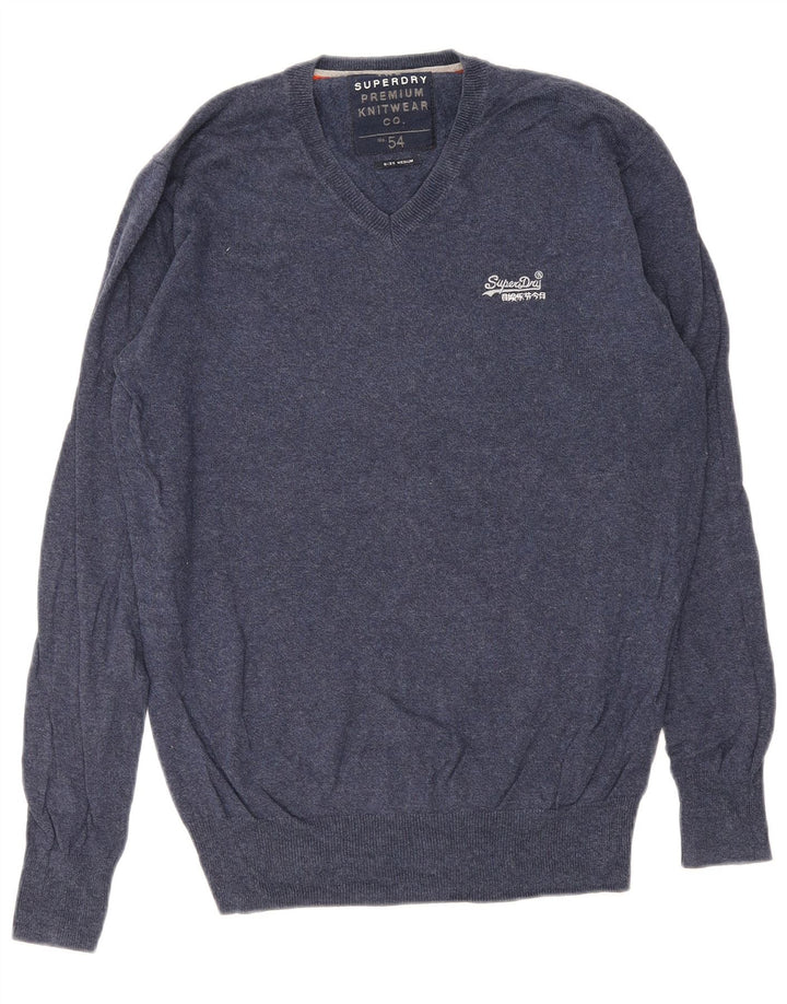 Męski sweter Superdry z dekoltem w kształcie litery V, średni granatowy, bawełniany