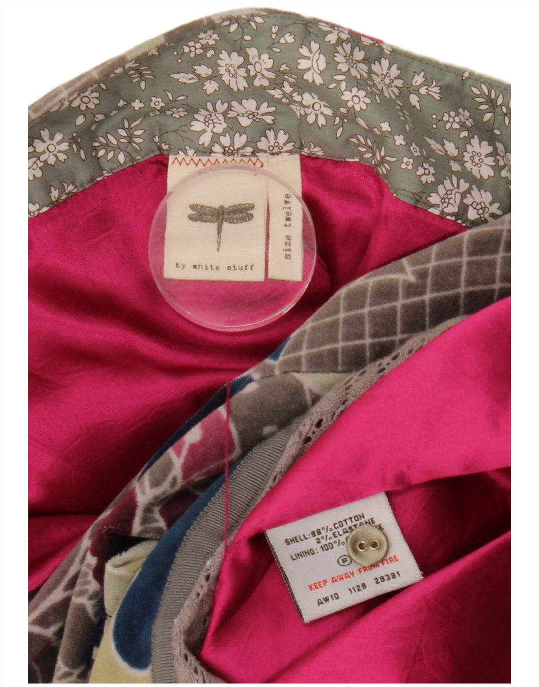 Damska aksamitna mini spódniczka White Stuff UK 12 Medium W33 Szara bawełna w kwiaty