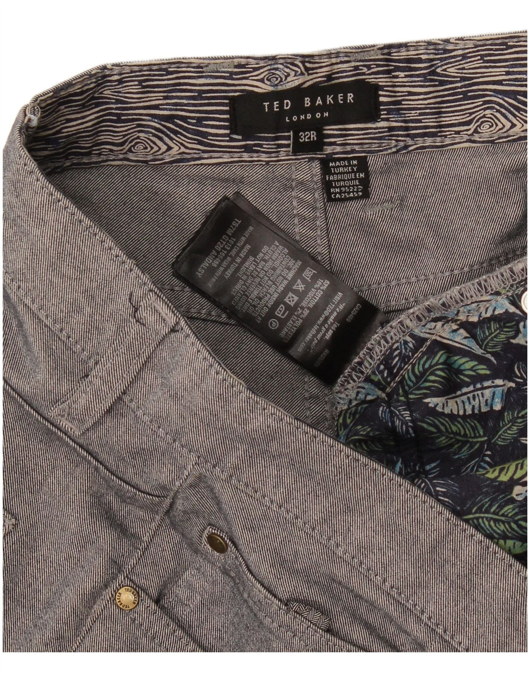 Męskie spodnie typu slim casual Ted Baker W32 L30 Szara bawełna