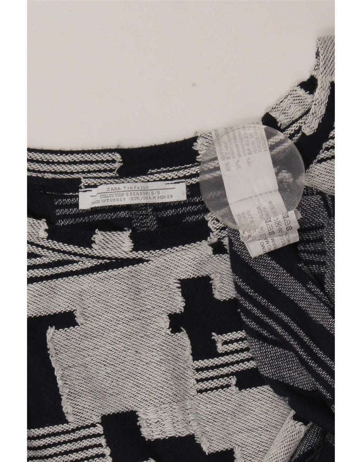 Damski top Zara z rękawem 3/4, UK 14, średni granatowy, geometryczny, bawełniany