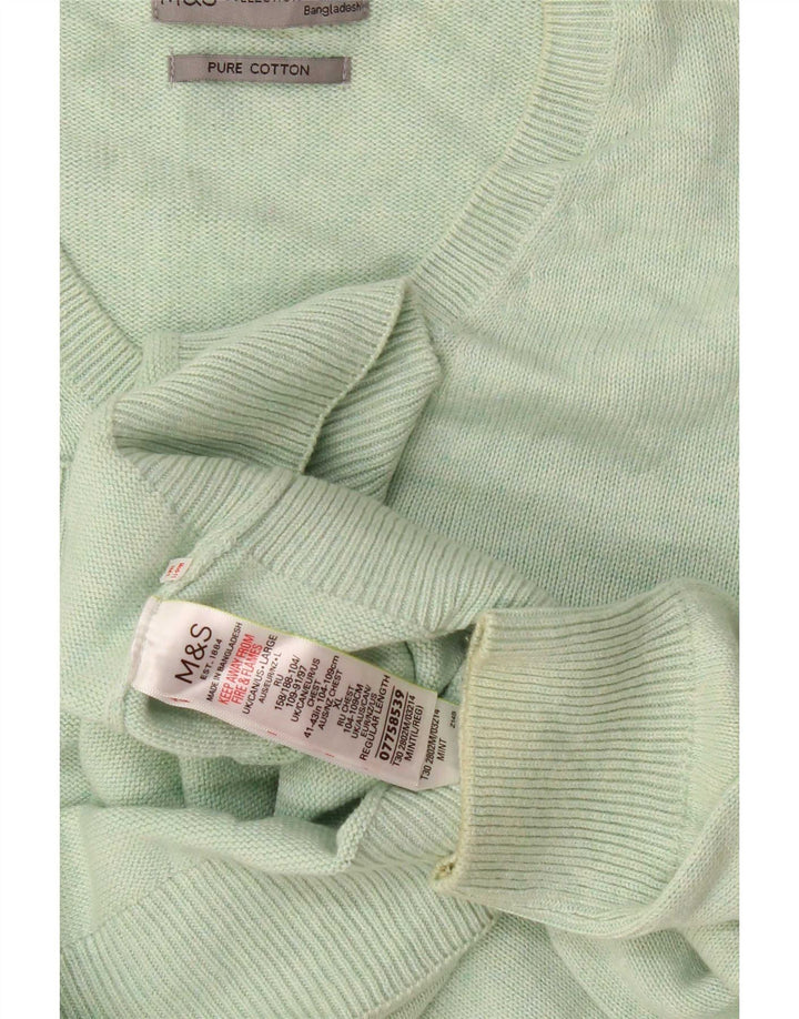 Marks & Spencer Męski sweter z dekoltem w kształcie litery V, duży, turkusowy, bawełniany