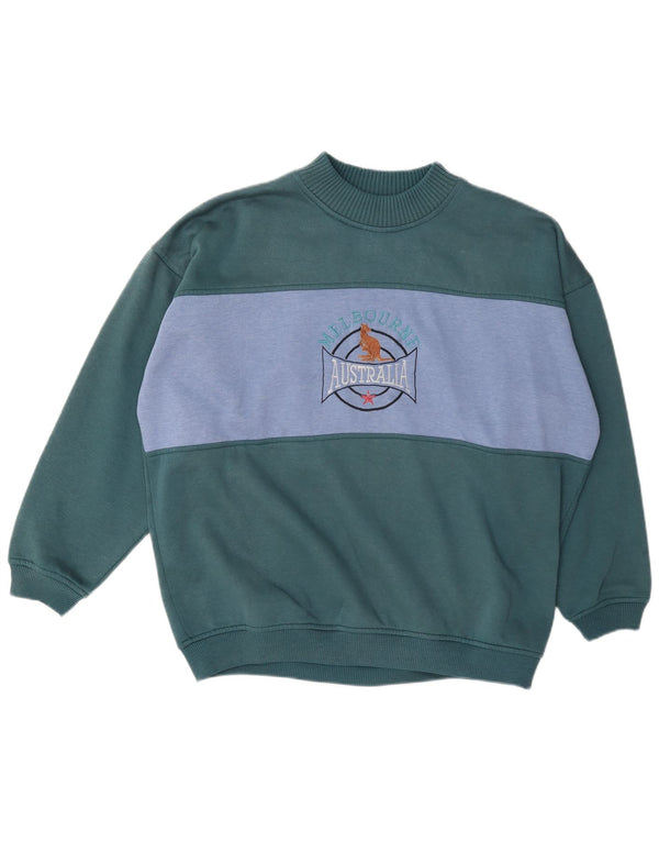 Męska bluza z grafiką w stylu vintage, sweter XL, zielony, poliester z blokami kolorów