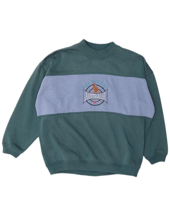 Męska bluza z grafiką w stylu vintage, sweter XL, zielony, poliester z blokami kolorów