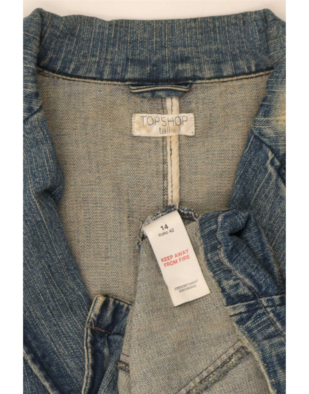 Damska marynarka dżinsowa zapinana na 2 guziki Topshop UK 14, średnia niebieska, bawełniana