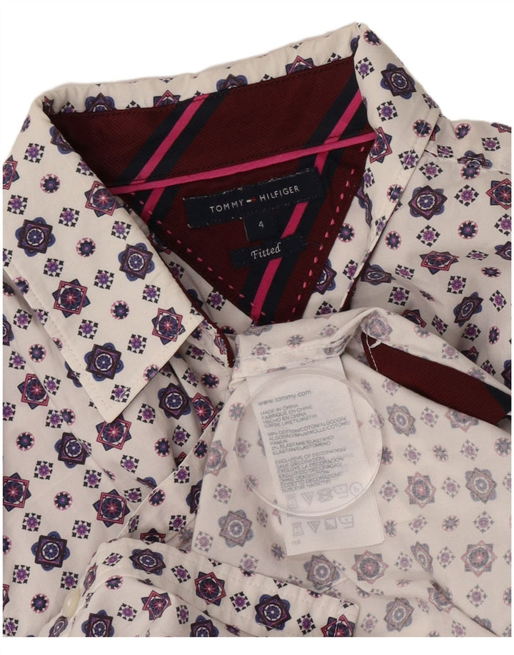Damska dopasowana koszula Tommy Hilfiger US 4 Small, biała, geometryczna bawełna
