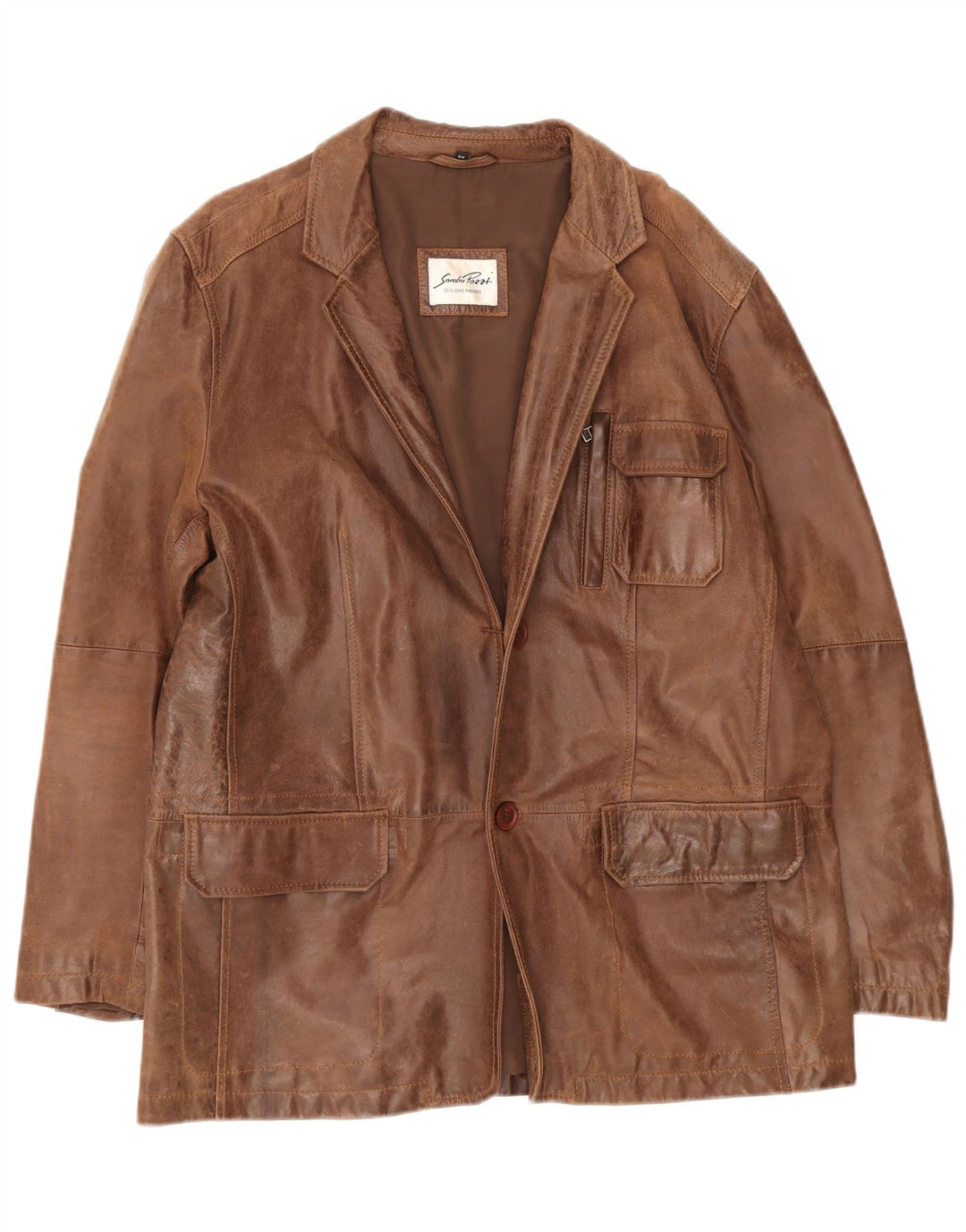 Vintage męska skórzana marynarka zapinana na 2 guziki IT 54 2XL brązowa