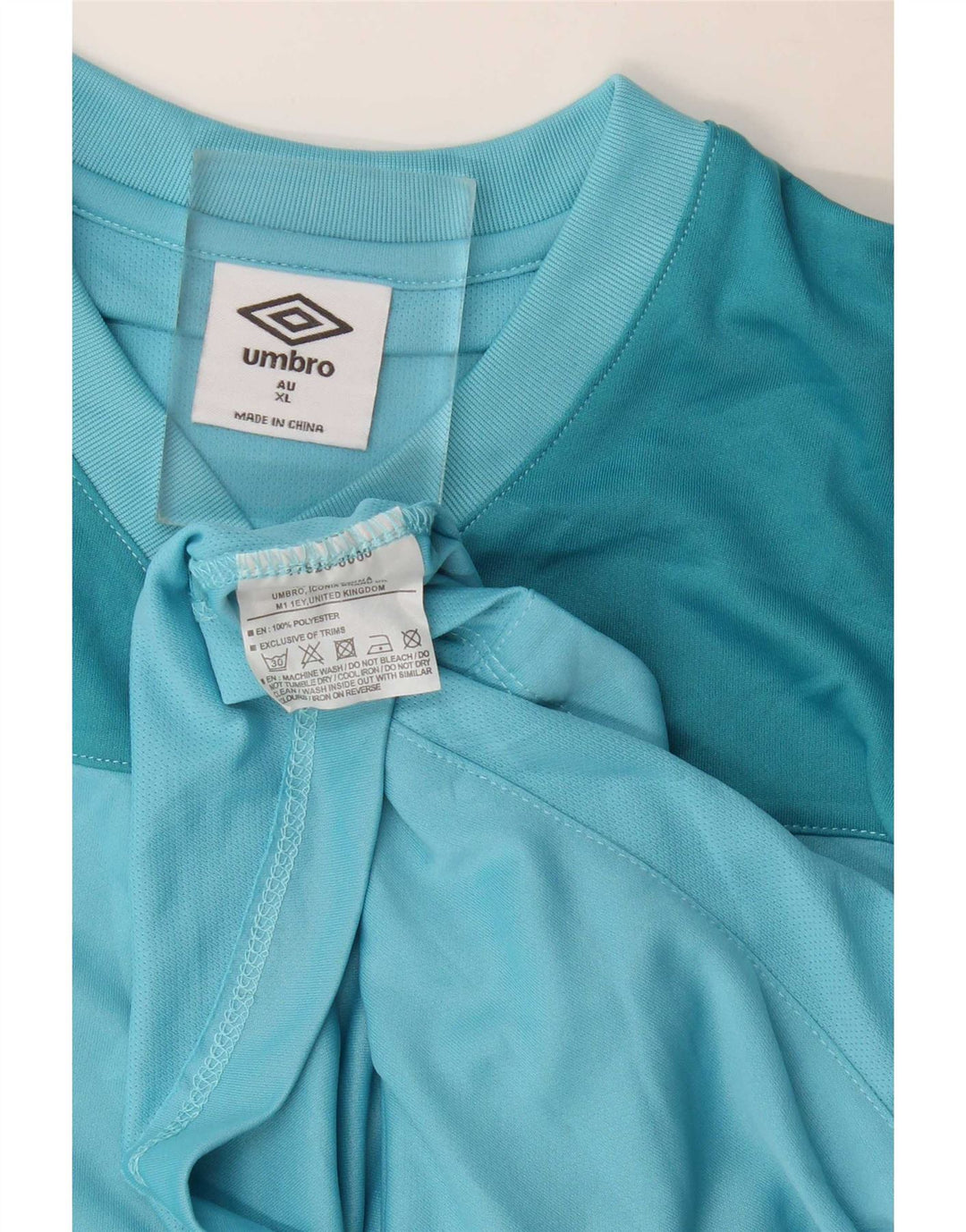 Męska koszulka z grafiką Umbro, top XL, niebieski, poliester z blokami kolorów
