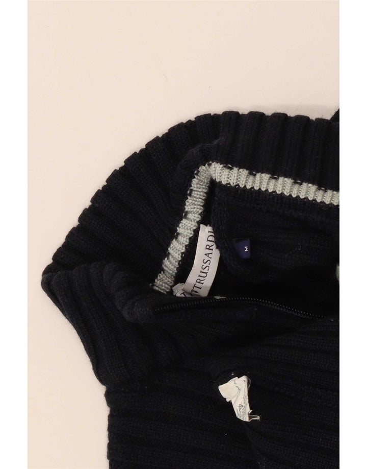 Trussardi Męski sweter zapinany na zamek Średni granatowy wełniany