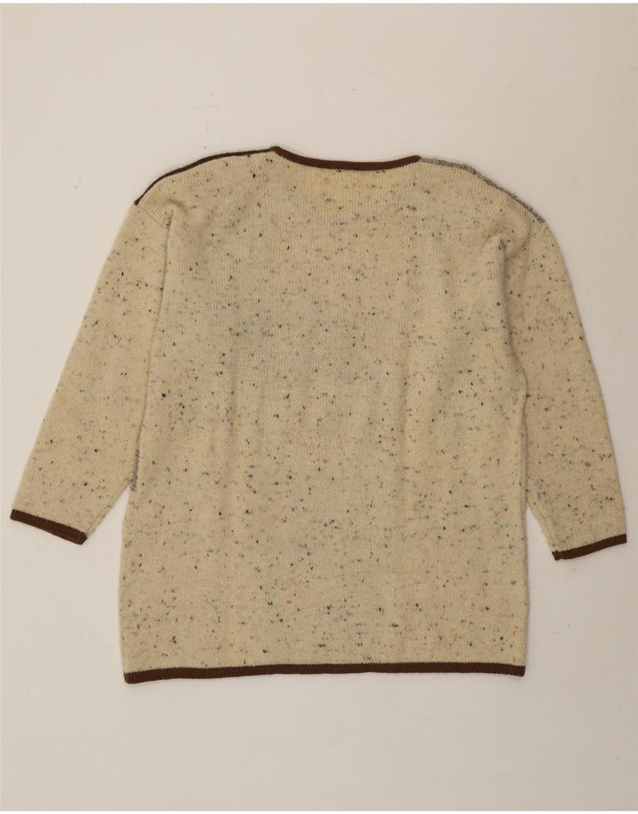 Sweter damski w stylu vintage z okrągłym dekoltem UK 16, duży beżowy patchwork Nowość